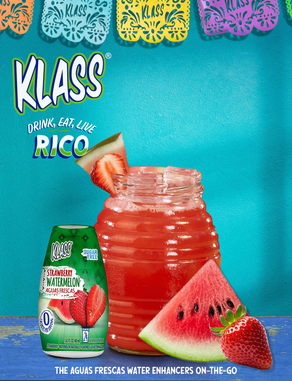 Klass Aguas Frescas | Liquid Water Enhancer | Sugar-Free Naturally Flavored Strawberry Watermelon | Keto Friendly |1.62 Oz Pack of 4 (Makes 24