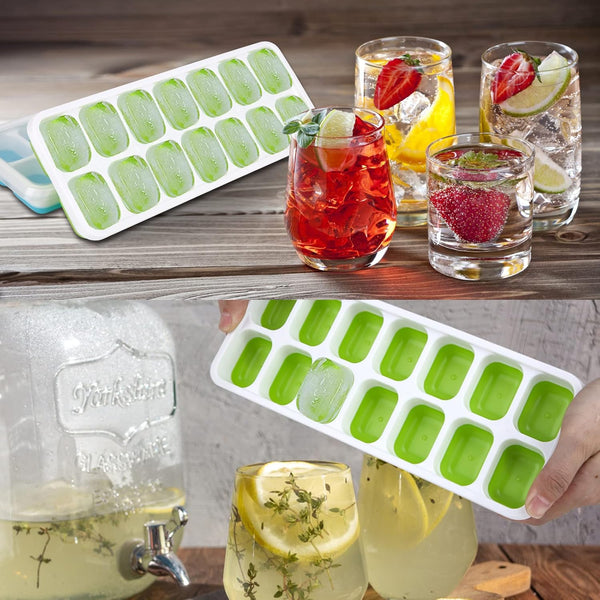 Ice Cube Tray, 4 Pack Silicone Ice Tray, 14 Ice Cube Molds with Lids, Stackable Ice Cube Molds for Chilling Drinks, Whiskeys, Cocktails (2Blue +