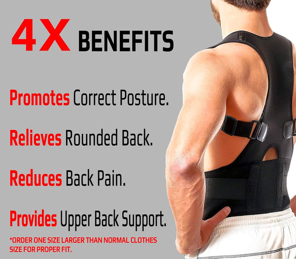 Magnetic Posture Corrector, Men and Women, Fully Adjustable Padded Back Supporter, All Day Pain Relief, Lumbar, Neck, Spine, Shoulders, Scoliosis