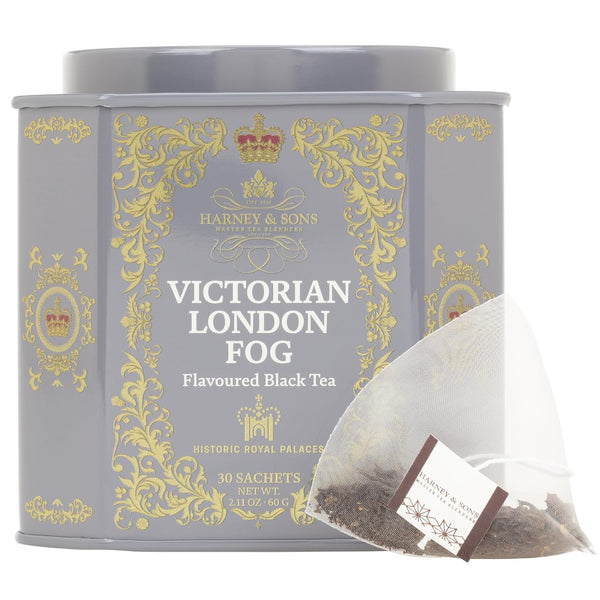 Harney & Sons Victorian London Fog Tea, 30 Sachets in Tin | Black and oolong teas with bergamot, vanilla, citrus and lavender. Contains caffeine.