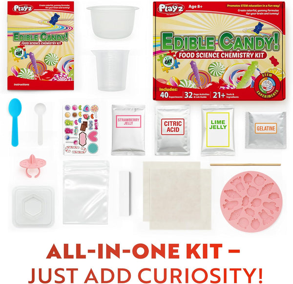 Playz Edible Candy Making Science Kit for Kids Ages 8-12 Years Old - Food Science Chemistry Kid Science Kit with 40 Experiments to Make Your Own