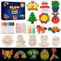 GWAHSA 30Pcs DIY Wooden Magnets, Glow in the Dark Wooden Art Craft Supplies Painting Kit for Kids Activities Party Favors for Boys Girls Ages 4-8
