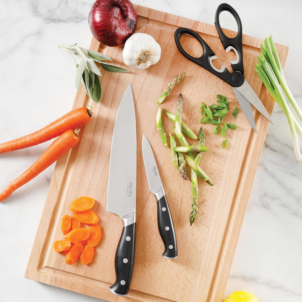 Martha Stewart Greeley Forged High Carbon Stainless Steel 14 Piece Knife Block Set, Black Kitchen Knife Set with Acacia Wood Block, Chef Knife,