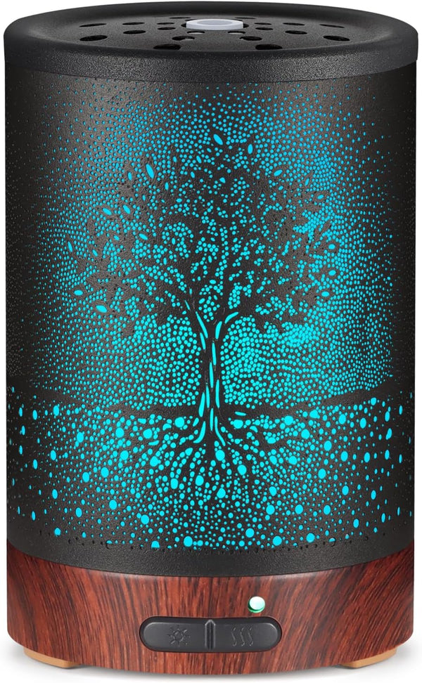 Essential Oil Diffuser- Aromatherapy Diffuser With7 Colors Light and Auto-Off for Women Metal Cool Mist Humidifier for Home and Office(Tree)