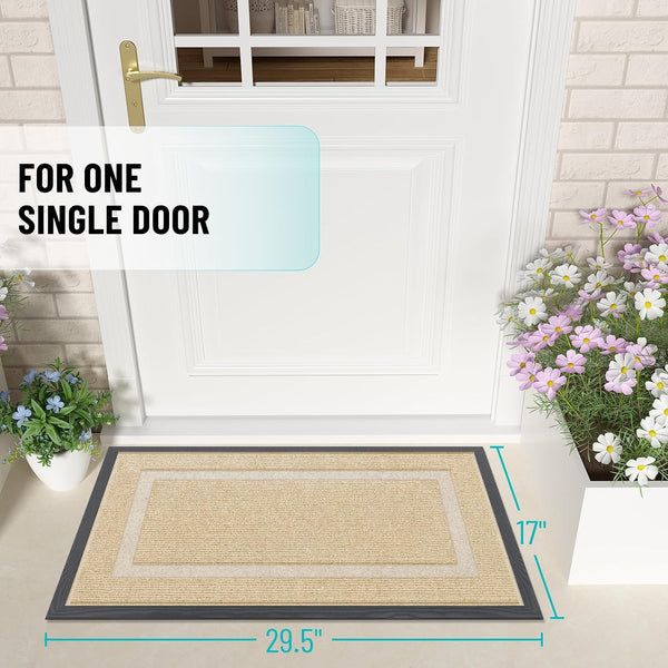 OLANLY Front Door Mat Outside 29.5x17, All-Season Heavy-Duty Rubber Doormat Beige Classic Border Rectangular 29.5" x 17"