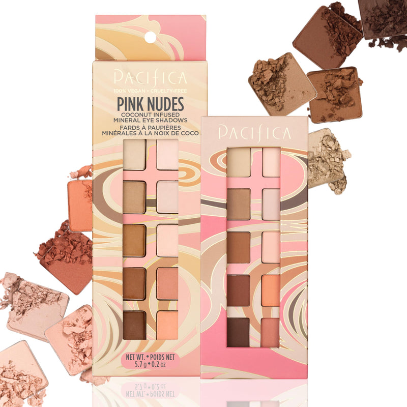Pacifica Pink Nudes Mineral Eyeshadow Palette, 10 Neutral Shades, for Natural or Smoky Eye Look, Naked Eye Makeup, Longwearing & Blendable, Vegan,