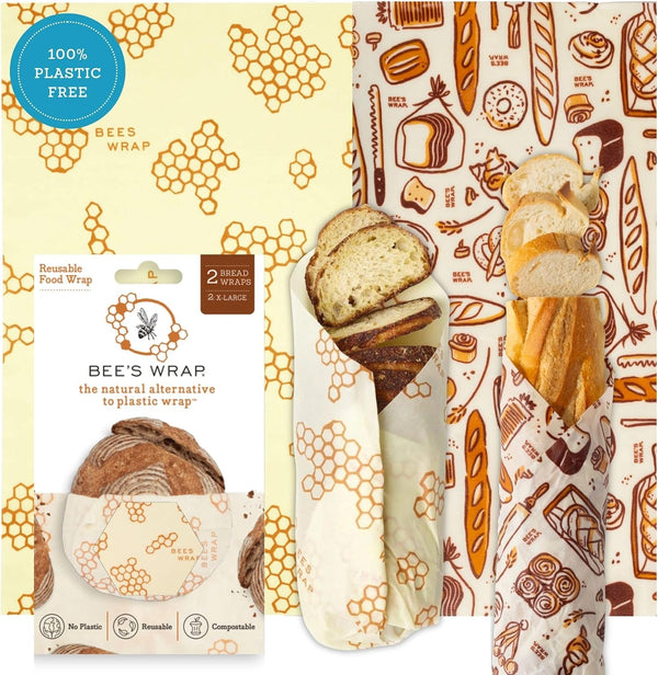 Bee's Wrap Vegan Beeswax Wraps for Bread - Beeswax Bread Wrap for Sourdough & Bread Storage - Made in USA Reusable Natural Food Wrap - Meadow