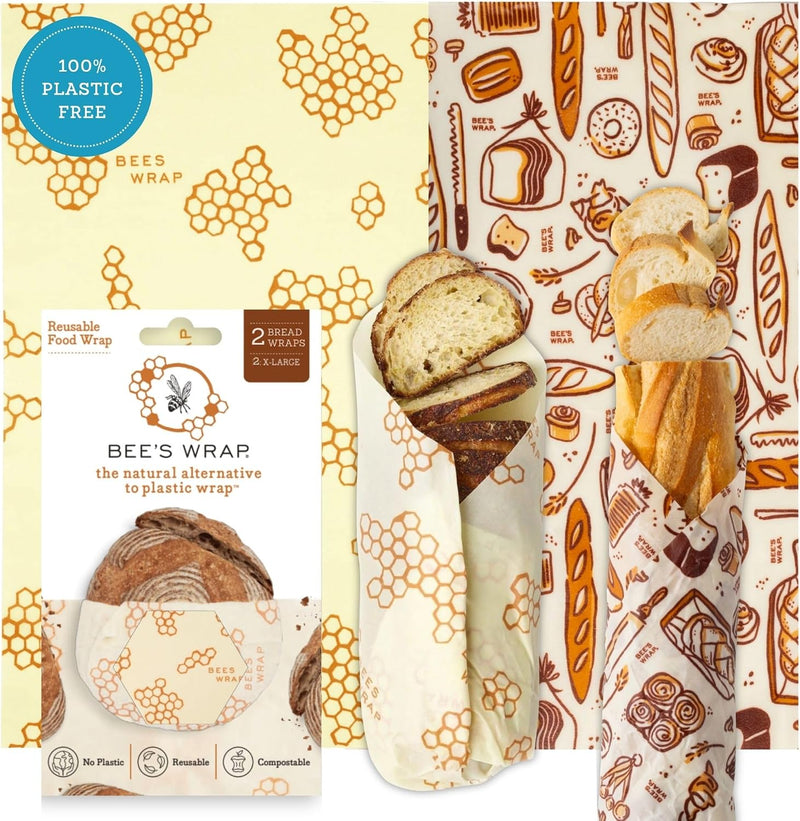 Bee's Wrap Vegan Beeswax Wraps for Bread - Beeswax Bread Wrap for Sourdough & Bread Storage - Made in USA Reusable Natural Food Wrap - Meadow
