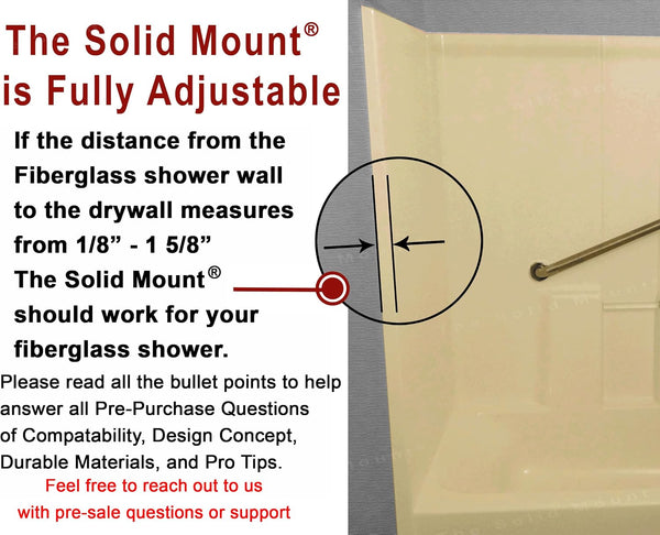 Grab Bar Mounting Kit for Fiberglass Showers - The Solid Mount Made in USA | Anchors directly into a wall stud. One-piece spacer helps prevent