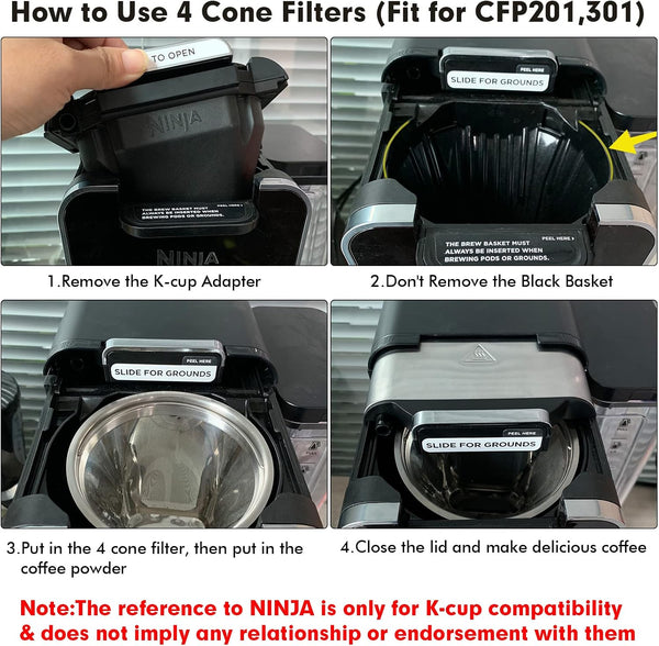 Stainless Steel Reusable Coffee Filter Compatible with Ninja Coffee Maker, 4 Cone Coffee Filters Coffee Basket, Permanent Coffee filters fit for