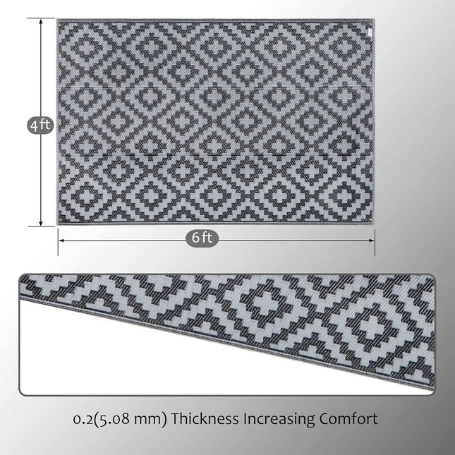 SAND MINE Waterproof Outdoor Rug 4X6 Ft, Reversible Mats, Modern Area Rug, Large