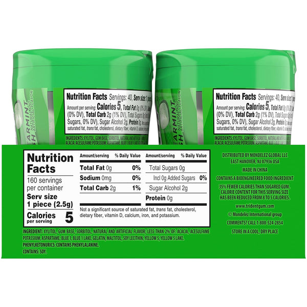 Trident Vibes Spearmint Rush Sugar Free Gum, 4 Bottles of 40 Pieces (160 Total Pieces)