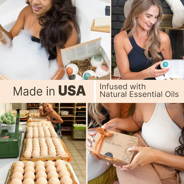 Bath Bombs Gift Set, USA Made with Organic & Natural Ingredients, Relaxing Spa G