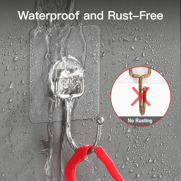 Large Hooks for Hanging Heavy-Duty 44Ib(Max) 10 Packs, Wall Hangers without Nails Self-Adhesive Traceless Clear and Removable, Waterproof and
