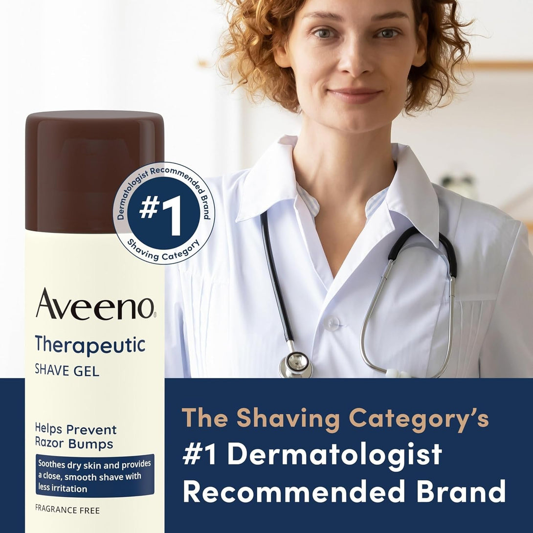 Aveeno Therapeutic Shave Gel with Oat and Vitamin E to Help Prevent Razor Bumps, Soothes Dry Skin and Provides a Close, Smooth Shave with Less Irritation, Fragrance-Free, 7 Oz