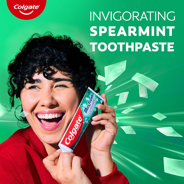 Colgate Max Fresh with Whitening Toothpaste with Mini Breath Strips, Clean Mint Toothpaste for Bad Breath, 6.3 Oz Tube