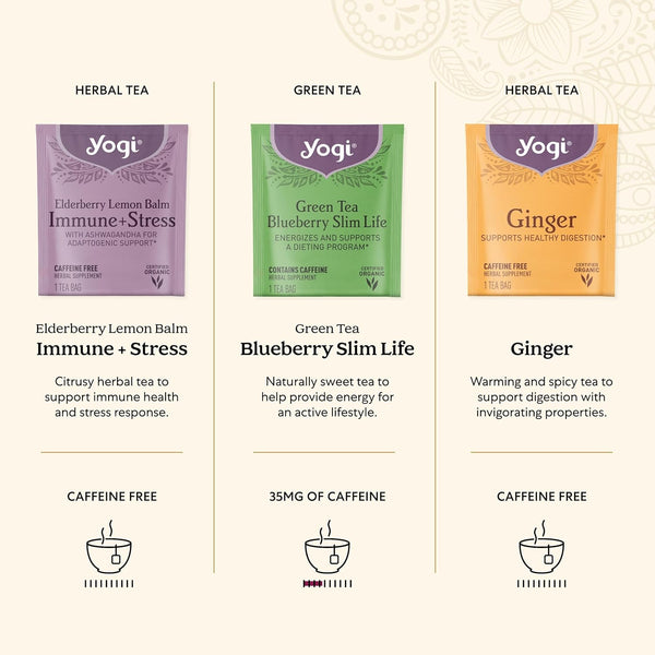Yogi Organic Tea Sampler Gift Box - Assorted Delicious Wellness Teas - 9 Favorite Herbal, Green & Black Teas - Tea Gift Set & Variety Pack (45 Tea