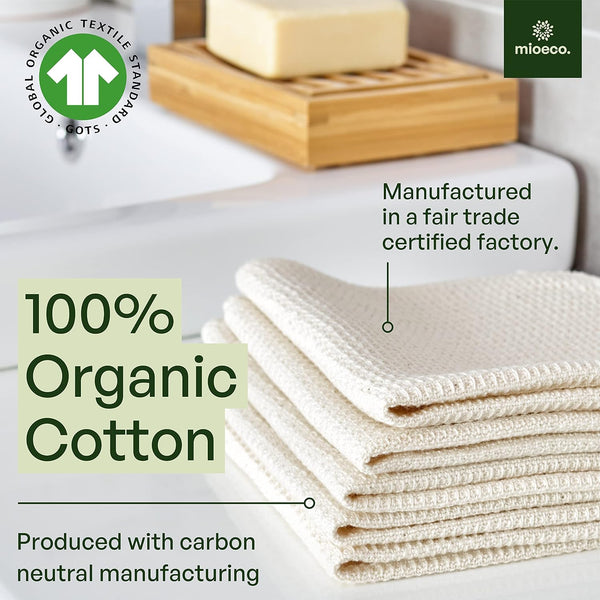 mioeco 20 Pack Reusable Kitchen Paper Towels, Organic Dish Cloths | Highly absorbent, Machine washable, Soft Organic Cotton, Paperless