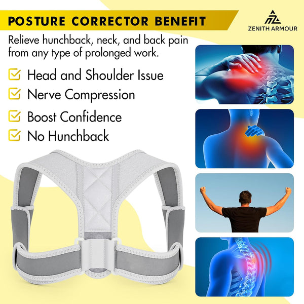 Back Posture Corrector for Men and Women - Adjustable Straightener for Mid, Upper Spine Support - Neck, Shoulder, Clavicle and Back Posture Brace