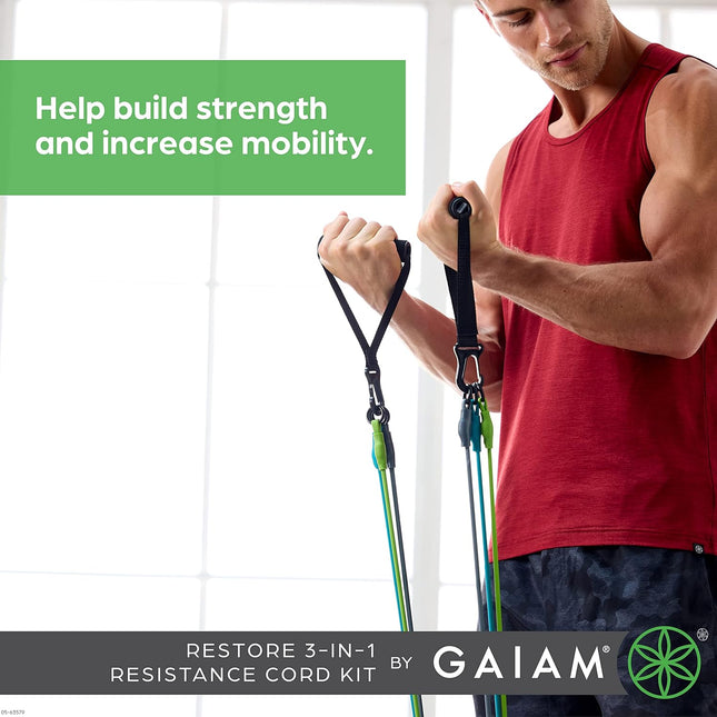 Gaiam 3-In-1 Resistance Band Kit with Comfort-Grip Handles and Interchangeable S