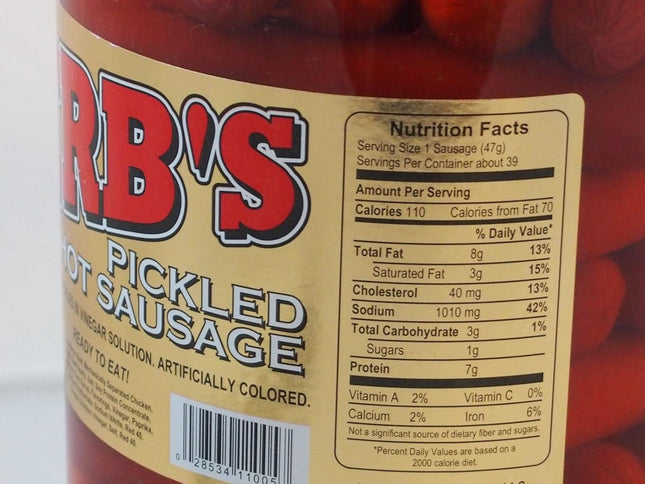 Herbs RED HOT Pickled Sausage (1 Gal. Jar) 39 Count Beef & Chicken No Pork ( fro