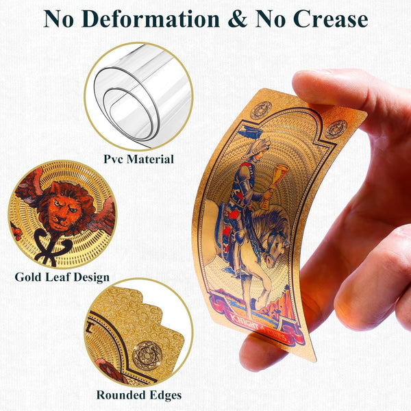 KIINO 78 Gold foil Tarot Cards with Guide Book Tarot Deck for Beginners and Professional Player with Box Tarot PVC Durable Waterproof Wrinkle