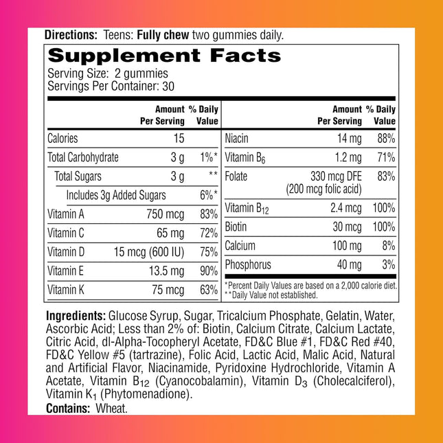 One a Day Teen for Her Multivitamin Gummies, Gummy Multivitamins with Vitamin A,