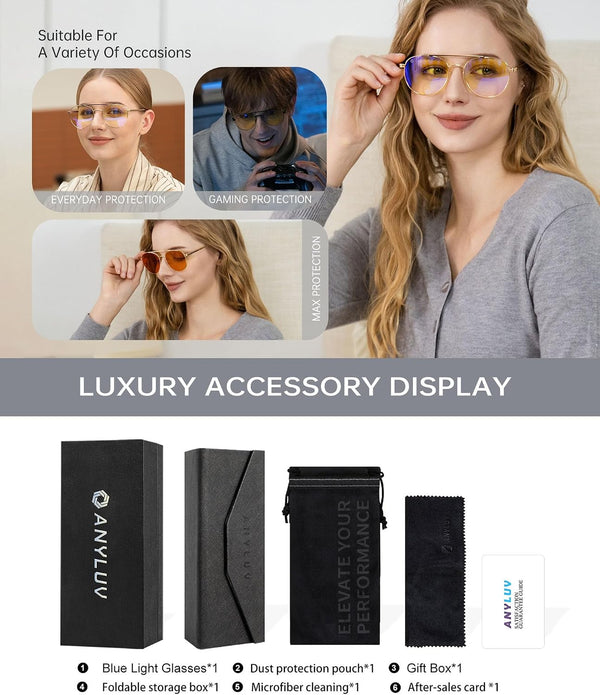 ANYLUV Blue Light Glasses for Men, Circular Frame Single Brow Bridge Design Campus Style Glasses Anti Eyestrain for Screen (Everyday Protection)