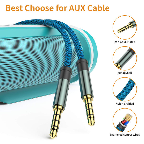 MCSPER 2 Pack TRRS 3.5mm Audio Cable, 5Ft 4-Conductor (4 Pole) with Mic[Microphone Compatible] Nylon Braided Aux Cord Compatible Car Home
