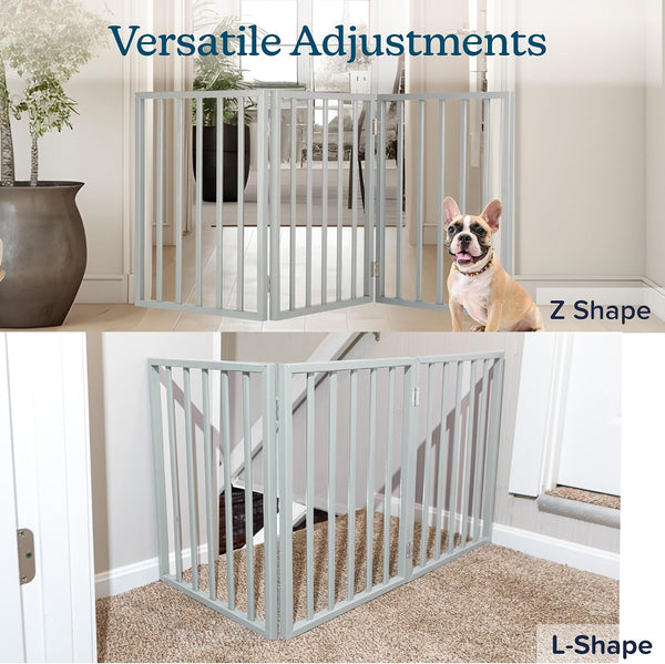 Pet Gate - 3-Panel Indoor Foldable Dog Fence for Stairs, Hallways, or Doorways - 54x24-Inch Retractable Wood Freestanding Dog Gates by PETMAKER