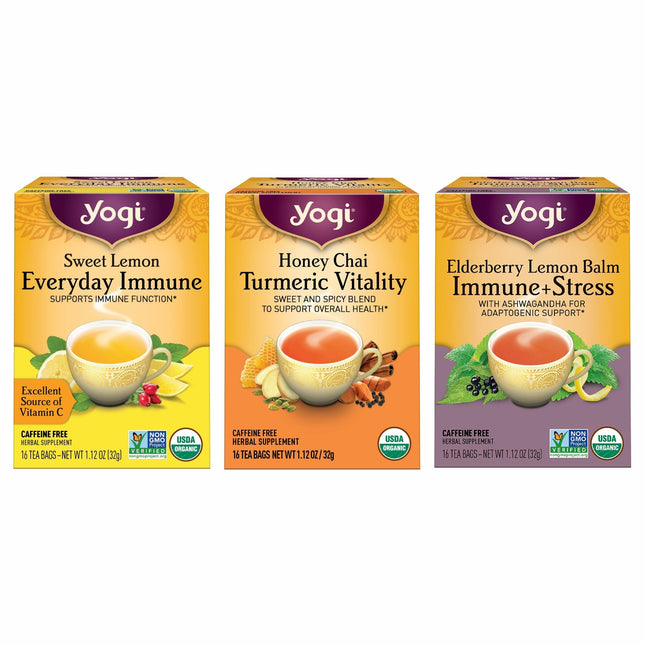 Yogi Herbal Lemon Immune Support Tea Variety Pack - 16 Tea Bags per Pack (3 Pack