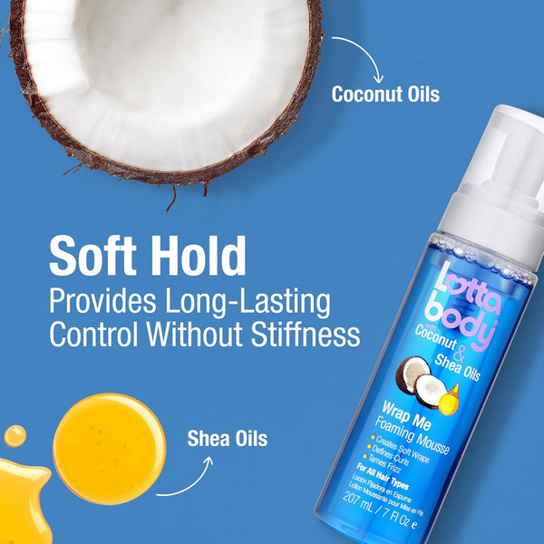 Lottabody Wrap Me Foaming Mousse with Coconut & Shea Oils, Lightweight Moisture-Rich Curl-Defining & Frizz-Control Styling Mousse for Natural