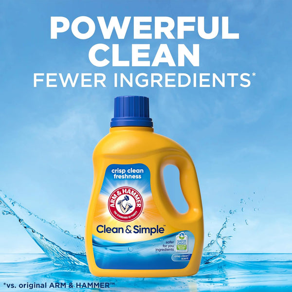 ARM & HAMMER Clean & Simple Liquid Laundry Detergent | Crisp Clean Scent, 77 Loads, 100.5 Fl oz Crisp Clean 100.5 Fl Oz (Pack of 1)