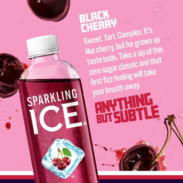 Sparkling Ice, Black Cherry Sparkling Water, Zero Sugar Flavored Water, with Vitamins and Antioxidants, Low Calorie Beverage, 17 Fl Oz Bottles