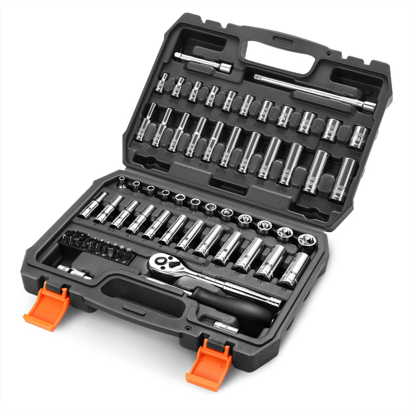 DNA MOTORING TOOLS-00144 72-Piece 1/4" Drive Socket Set with Ratchets, Adapters, Extensions - 4mm -14mm, 5/32 Inch- 9/16 Inch, Cr-V 72 PCs Drive