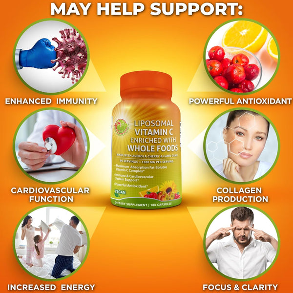 Liposomal Vitamin C Capsules - 1500Mg - Made with Organic Acerola Cherries & Camu Camu, High Potency Vitamin C Liposomal - Immune Support