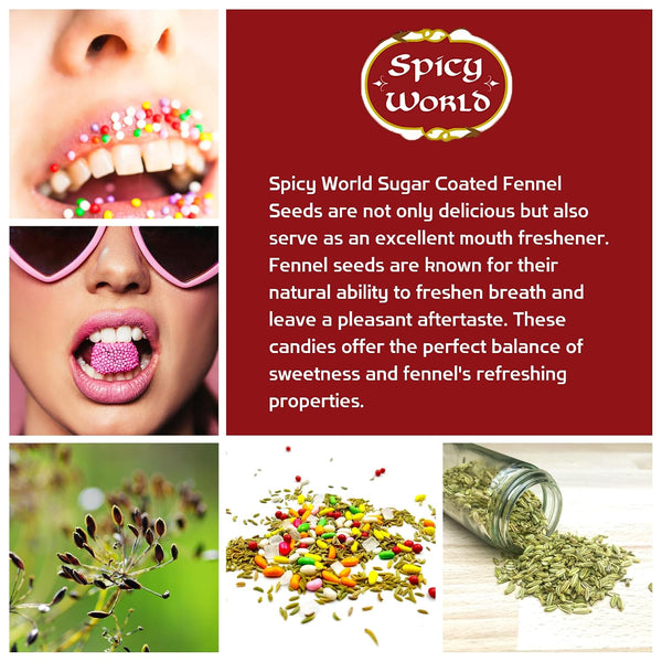 Spicy World Sugar Coated Fennel Seeds | Sweet Saunf Candy for Mouth Freshening - 14 Oz (400g) Pack | Premium Quality Fennel Mouth Freshener |