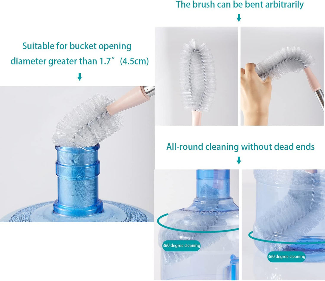 2 Pack 28" Long Bottle Brush, 3 & 5 Gallon Bottle Cleaner Brush, Nylon Bristles and Stainless Steel Handle Bendable Replaceable Brush Head Bottle Cleaning Brush