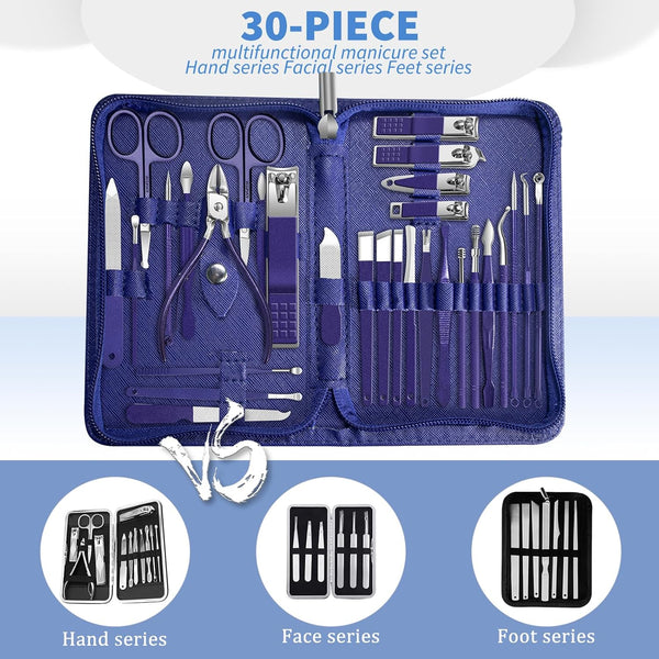 Manicure Set Personal Care Mens Grooming Kit, 30 in 1 Professional Manicure Kit Pedicure Kit, Nail Clippers for Men and Beauty Tool Portable Set,