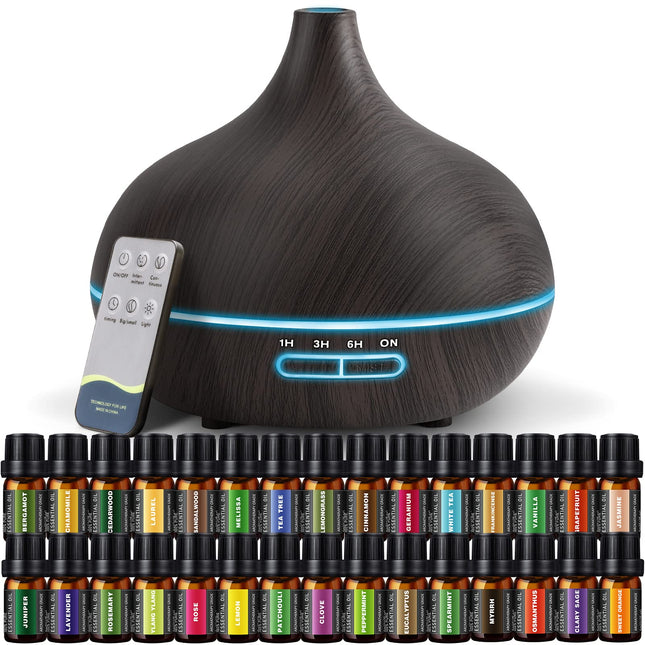 Aroma Diffiser with Essential Oils Set, 550 ML Essential Oil Diffuser with Remote, Ultrasonic Technology Aromatherapy Di