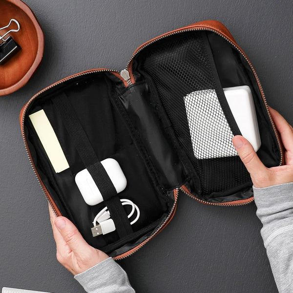 Blue Sky ASMBLD Tech Organizer, 8" x 4.5" x 2", Faux Leather, Non-Dated, Zip Closure, Travel Cable Organizer for Cords, Chargers, and Accessories