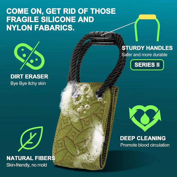 Exfoliating Back Scrubber for Use in Shower, 38.5 Inch Back Washer with Handles, Dual-Sided Body Exfoliator for Daily & Deep Skin Cleaning, Bath