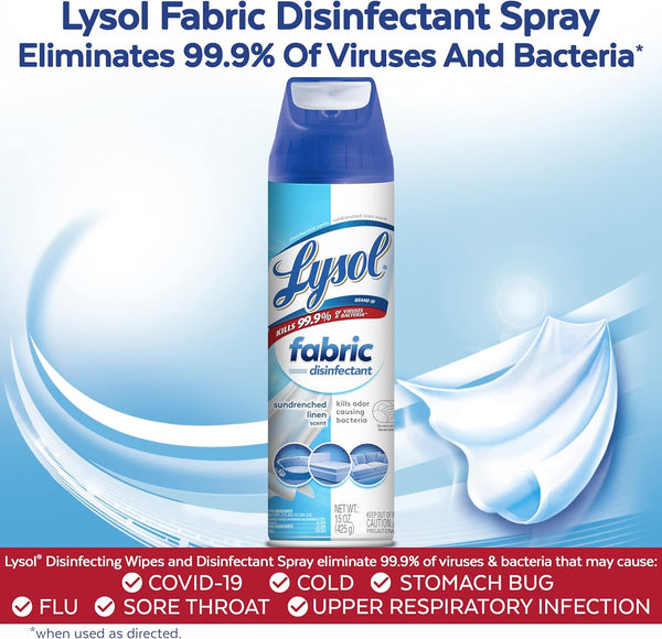 Lysol Fabric Disinfectant Spray, Sanitizing and Antibacterial Spray, For Disinfecting and Deodorizing Soft Furnishings, Sundrenched Linen 15 FL.
