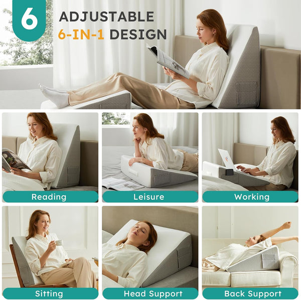 Wedge Pillow, 10 Inch Bed Wedge Pillow for Headboard, Pillow Wedge for Acid Reflux Relief, Sleeping, Back Pain Relief, Snoring, Triangle Pillow