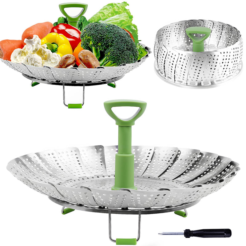 Consevisen Vegetable Steamer Basket for Cooking Food, Stainless Steel Veggie Steam Basket for Pot, Folding Expandable Steaming Insert with