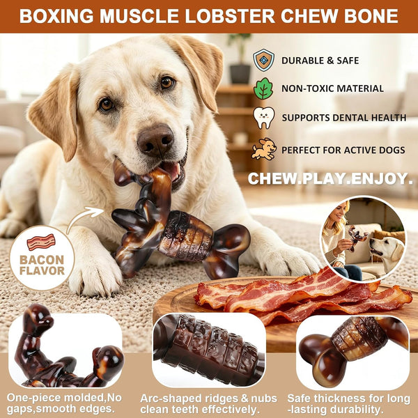 MOXIKIA Heavy Duty Dog Chew Toy for Aggressive Chewers, Medium Large Breed | Durable Bacon Flavored Bone, Tough Nylon, Keep Busy