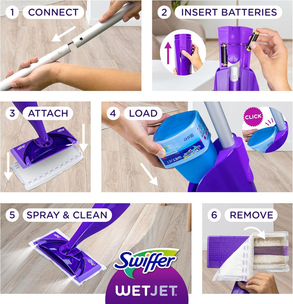 Swiffer WetJet Hardwood and Floor Spray Mop Cleaner Starter Kit, Includes: 1 Power Mop, 10 Pads, Cleaning Solution, Batteries 1 Kit Cleaner Kit