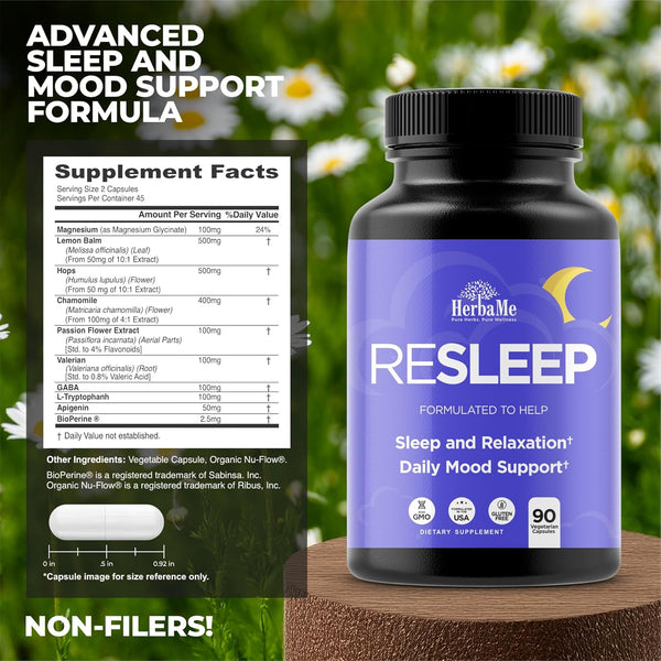 Sleep Aid Support Supplement - Melatonin Free Formula with Magnesium, Valerian, Chamomile, Apigenin, Helps Restful Sleep and Relaxation, No
