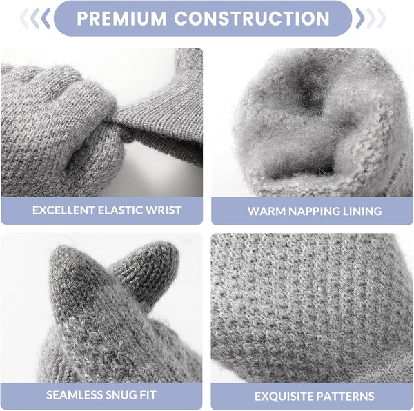 Winter Gloves - Women's Winter Gloves, Warm Touchscreen gloves Women Men, Knit gloves for Cold Weather 4 Pack, Black & Grey & Beige & Pink