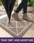 DEXI Front Door Mat Indoor Entryway 17x30 Inside Entrance Doormat Beige | Non Slip Low Profile Thin Absorbent Washable Entry Mats for House Floor,